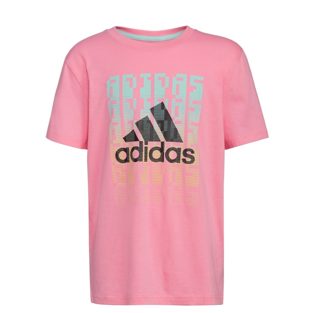 New Kids GLOW in the dark Adidas 8-Bit graphic Pink Short Sleeve Logo L 14/16